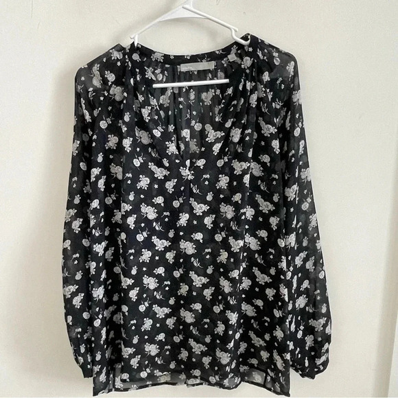 Vince Blouse Silk Calico Sheer Floral M Romantic Boho Fairy Grunge Whimsigoth - Picture 1 of 11